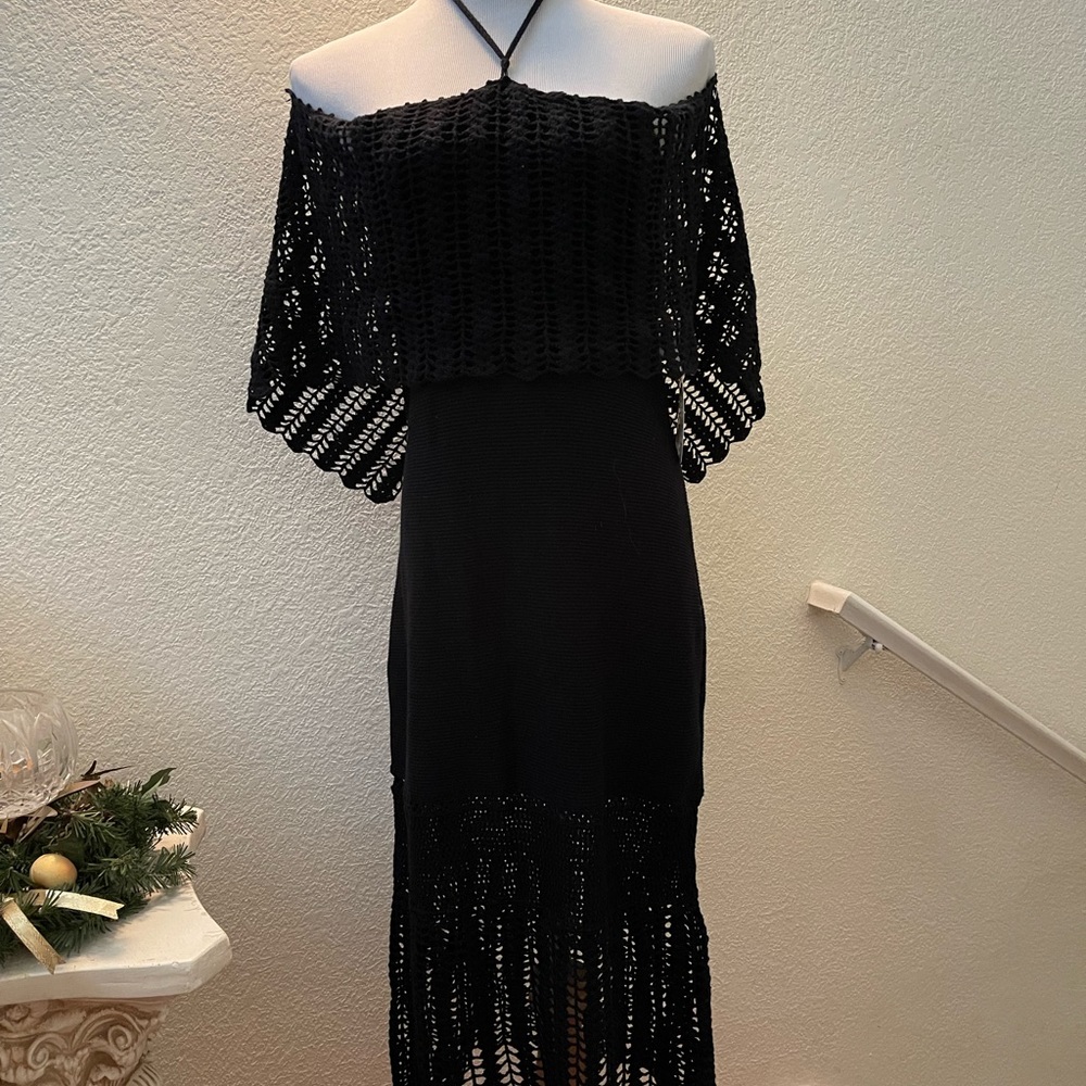 Harare Knit Off-shoulder Dress w/ Removable Tie Strings - Sz M - Black